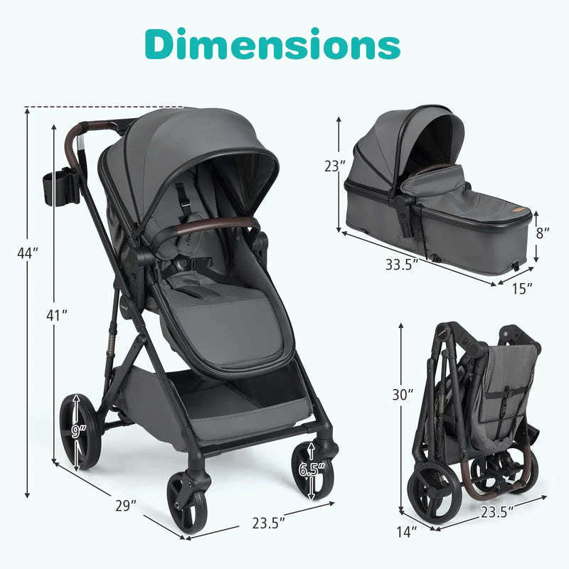 2 in 1 Baby Stroller with Bassinet Mode High Landscape with Reversible Seat and Canopy by DirectDeals