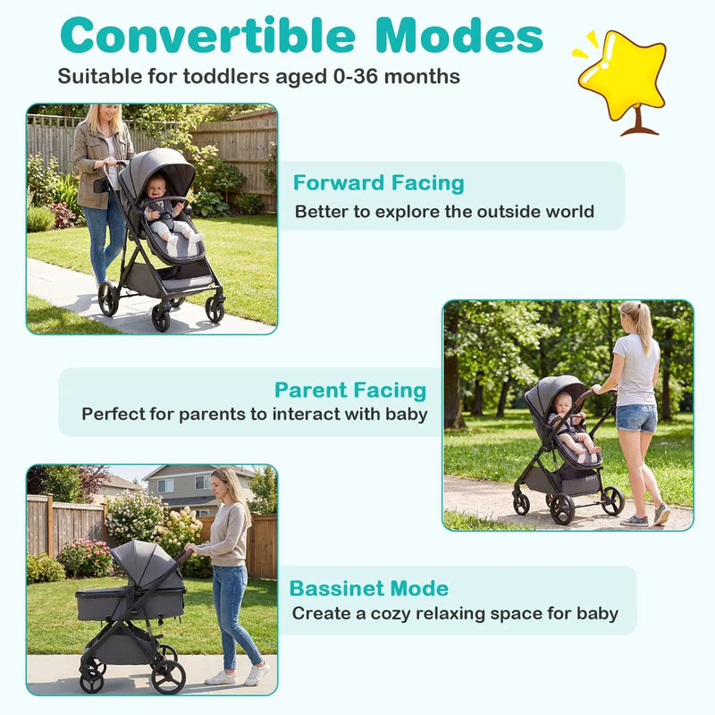 2 in 1 Baby Stroller with Bassinet Mode High Landscape with Reversible Seat and Canopy by DirectDeals