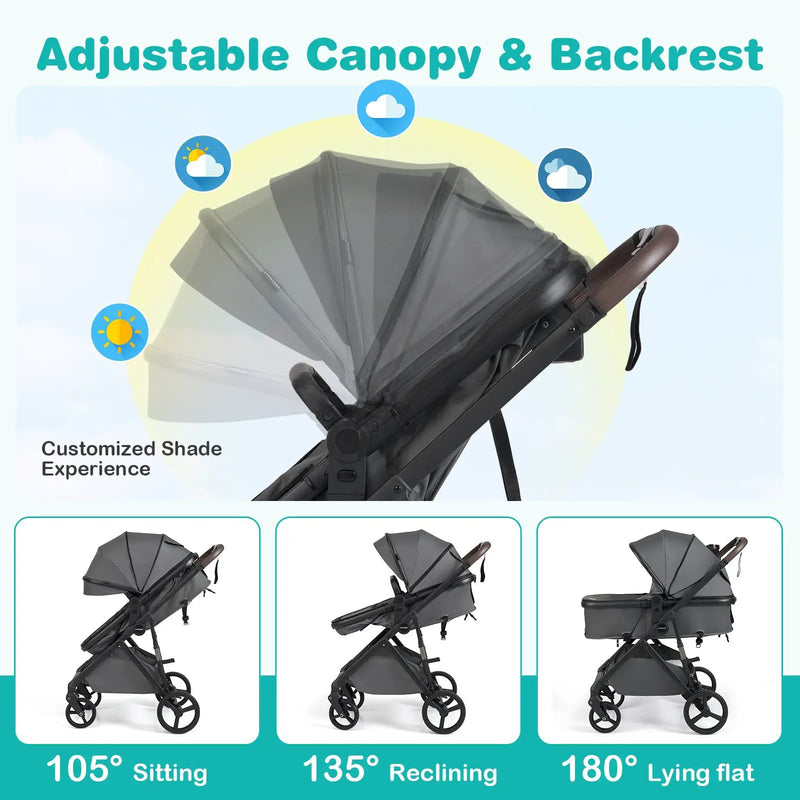 2 in 1 Baby Stroller with Bassinet Mode High Landscape with Reversible Seat and Canopy by DirectDeals