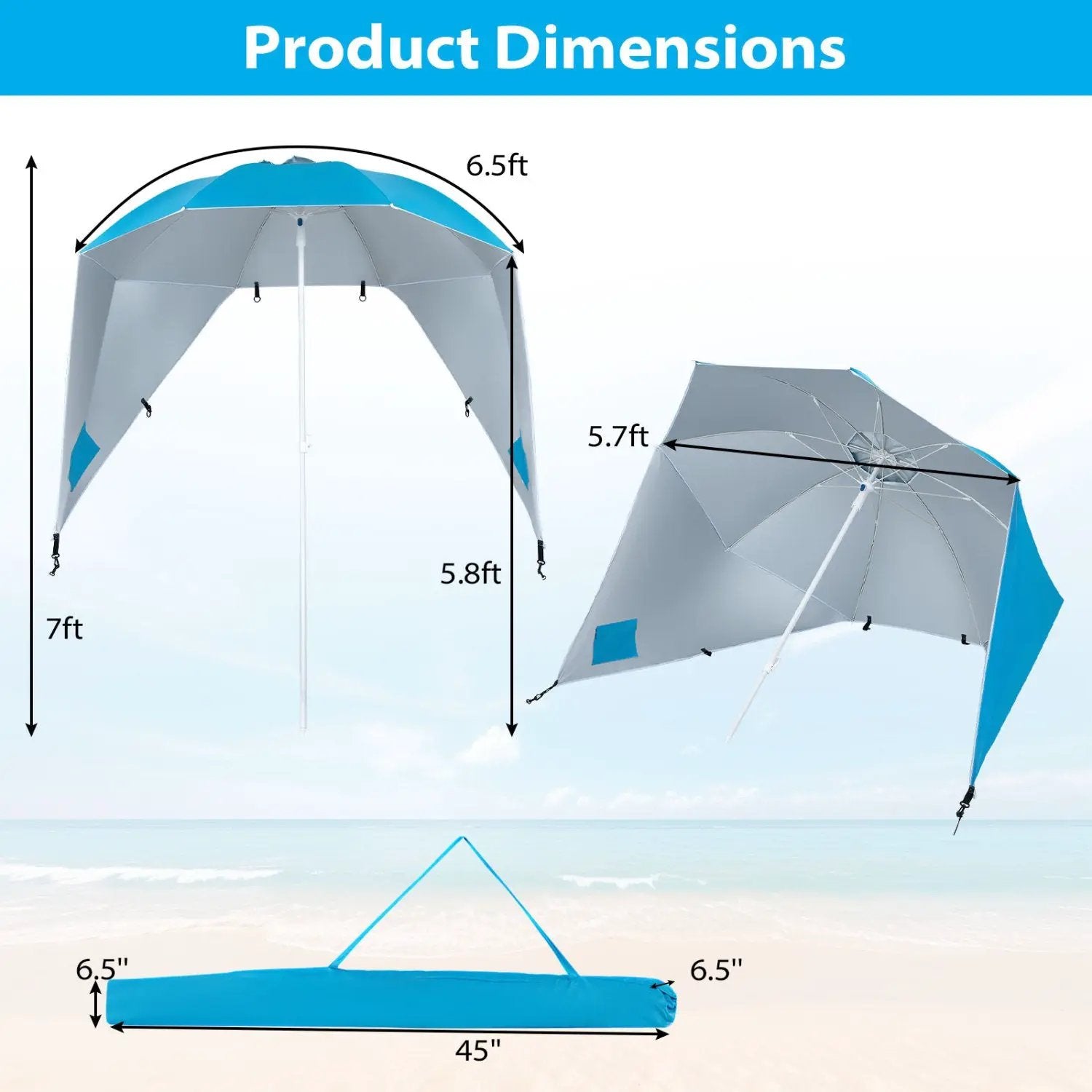 Beach Shelter Umbrella with Side Panels UPF 50+ 6.5 ft by DirectDeals