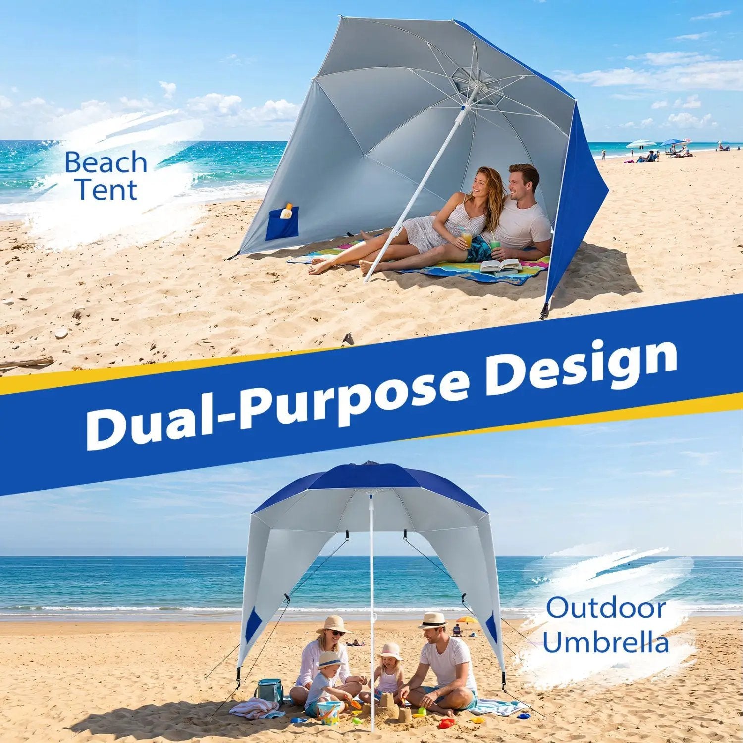 Beach Shelter Umbrella with Side Panels UPF 50+ 6.5 ft by DirectDeals