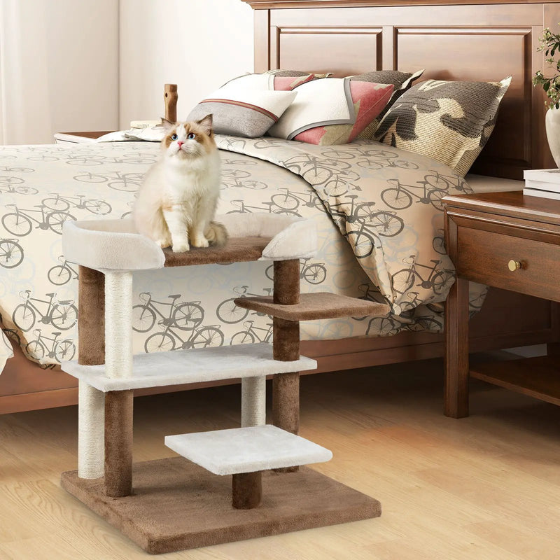2-in-1 Cat Tree Tower Pet Steps with Sisal Scratching Posts and 4 Large Platforms-Brown by DirectDeals