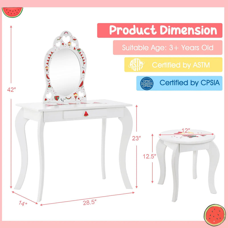 2 in 1 Children Pretend Makeup Vanity Set with Removable Mirror and Storage Drawer-White by DirectDeals