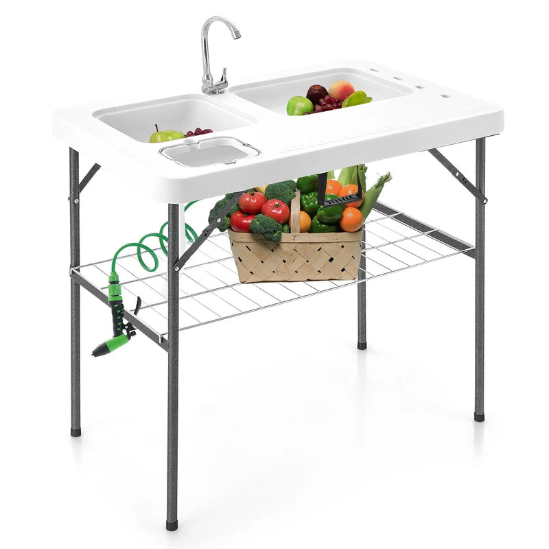 2-in-1 Folding Fish Cleaning Table-White by DirectDeals