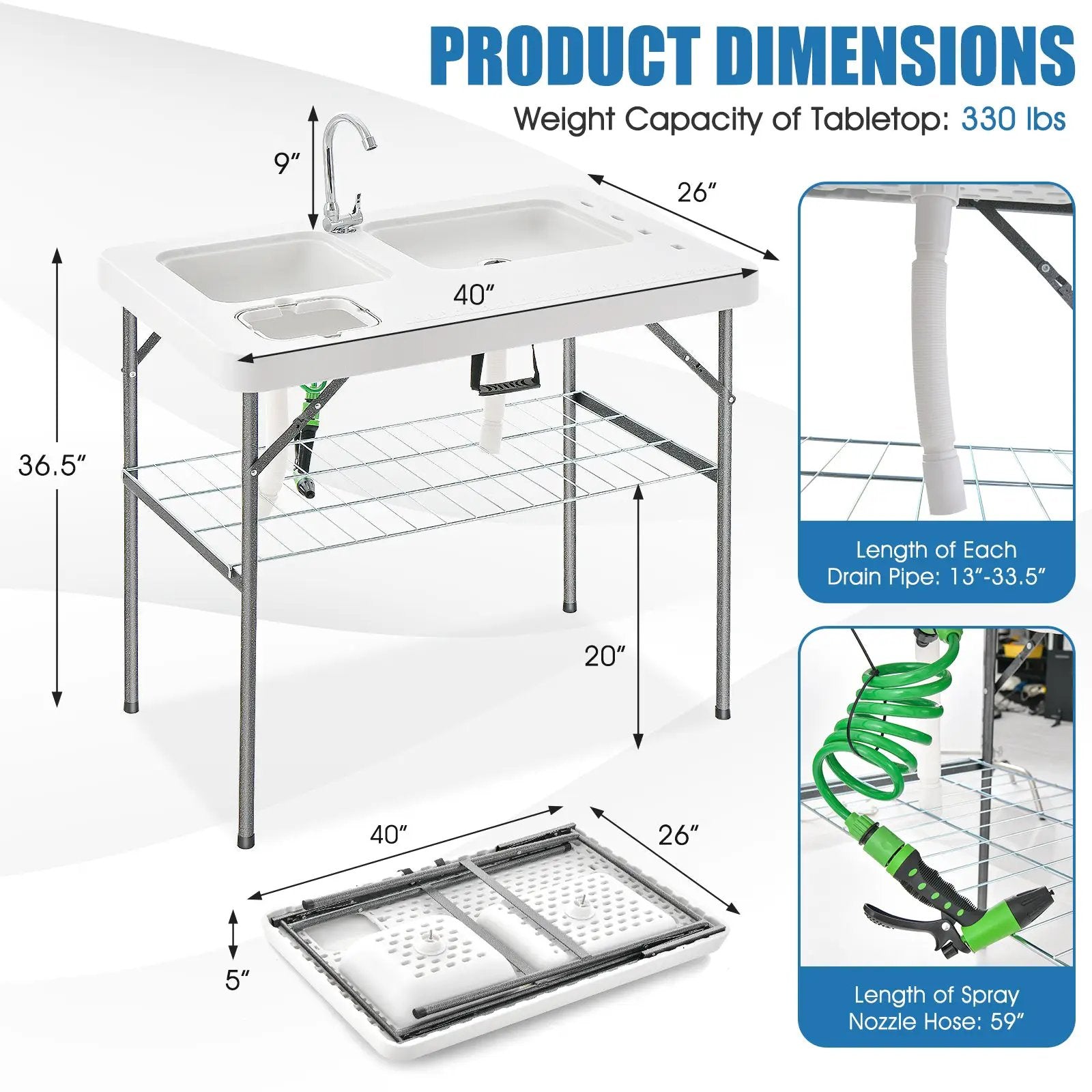 2-in-1 Folding Fish Cleaning Table-White by DirectDeals