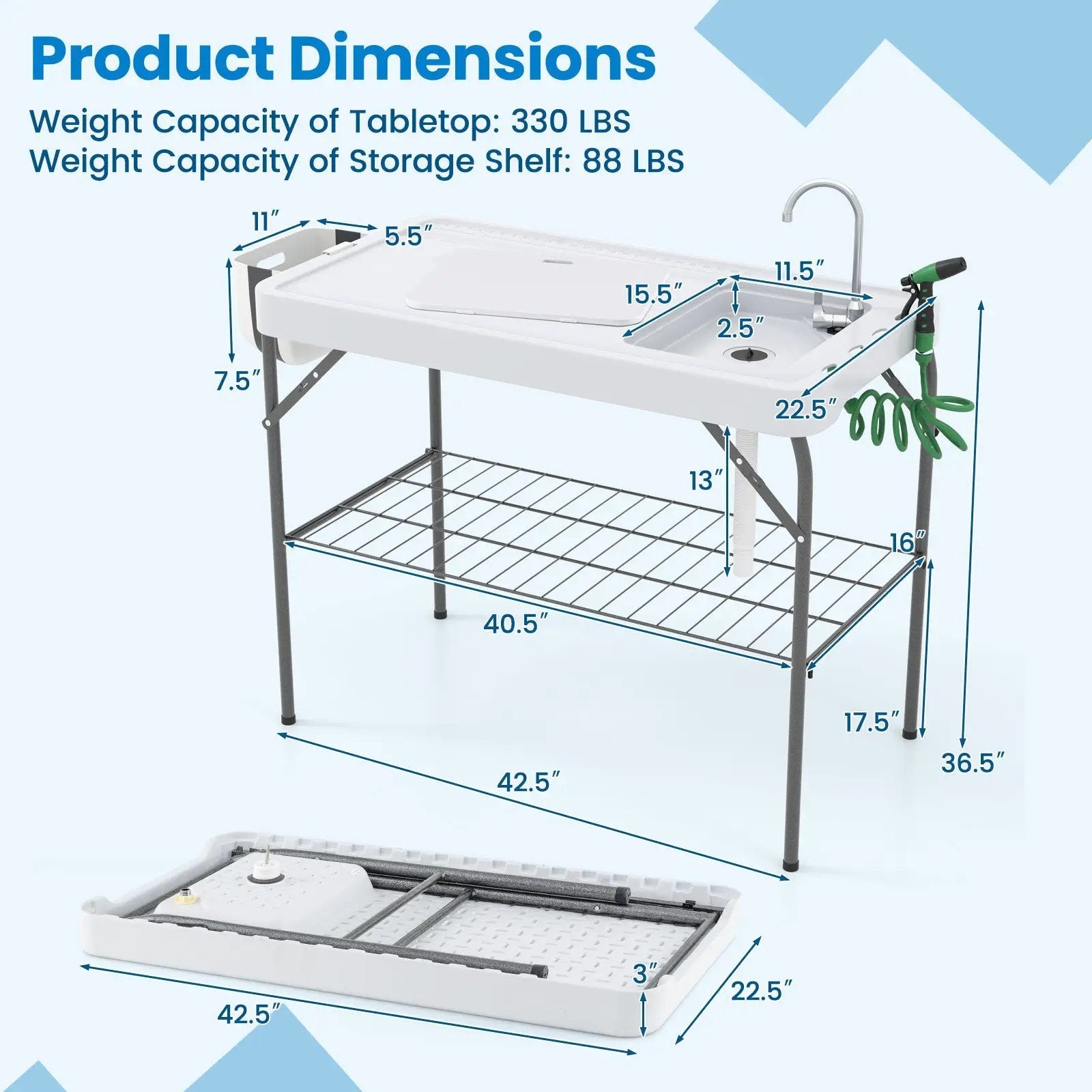 2 in 1 Folding Fish Cleaning Table with Sink and Faucet for Patio BBQ by DirectDeals