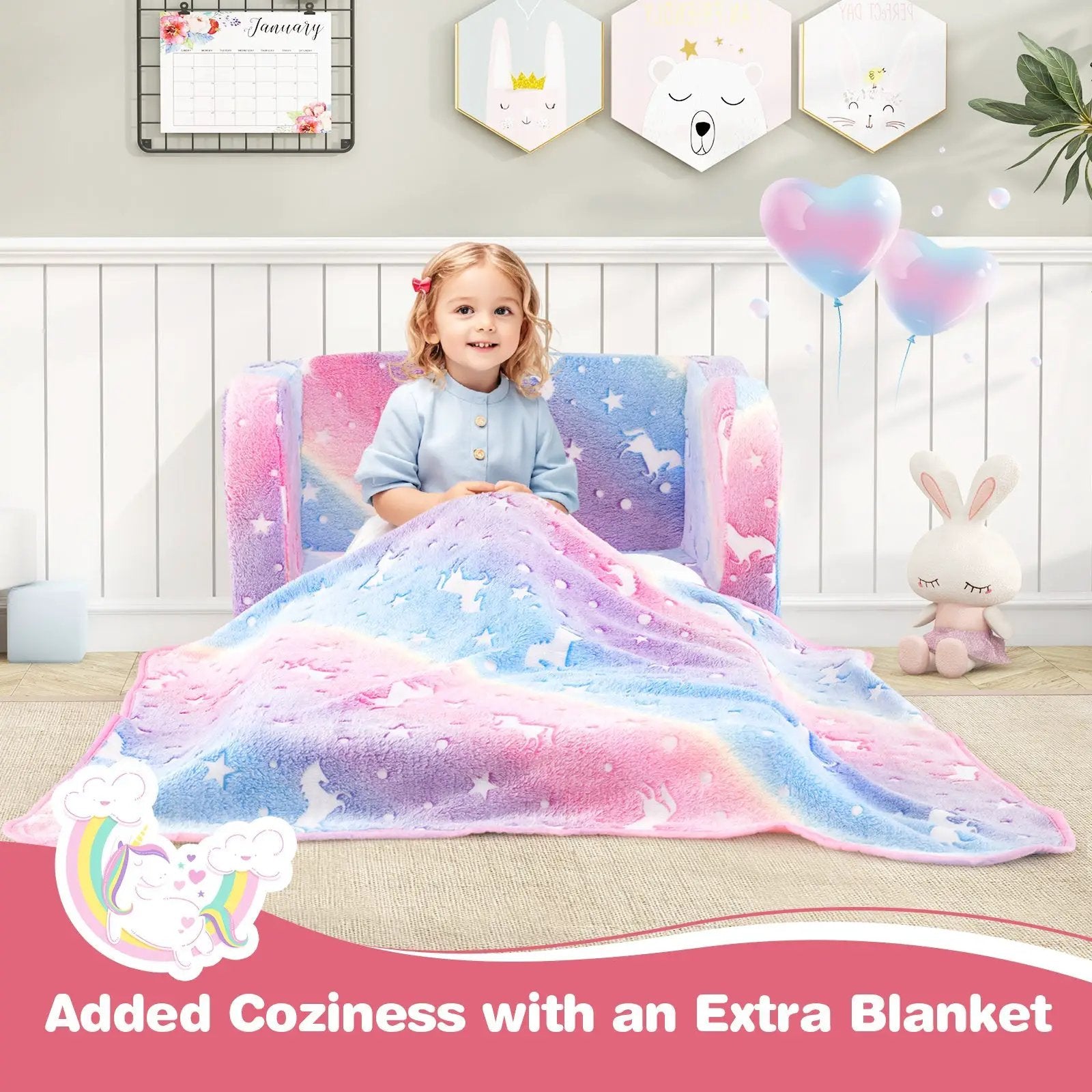 2-in-1 Folding Kids Couch with Blanket Glow in the Dark by DirectDeals