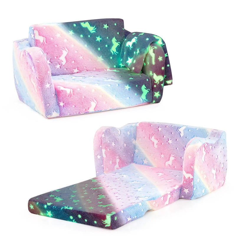 2-in-1 Folding Kids Couch with Blanket Glow in the Dark by DirectDeals