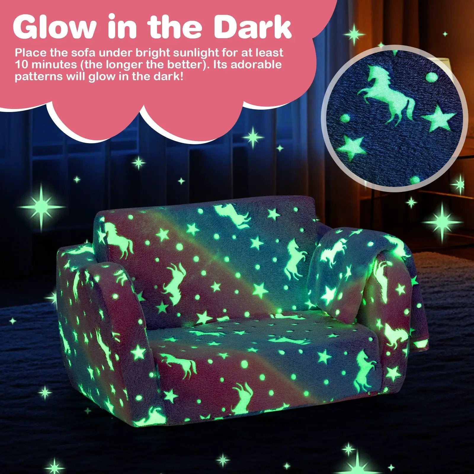 2-in-1 Folding Kids Couch with Blanket Glow in the Dark by DirectDeals