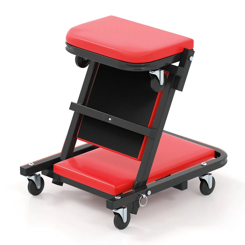 2-in-1 Folding Low Profile Mechanic Creeper with Padded Seat and 6 Wheels-Red by DirectDeals