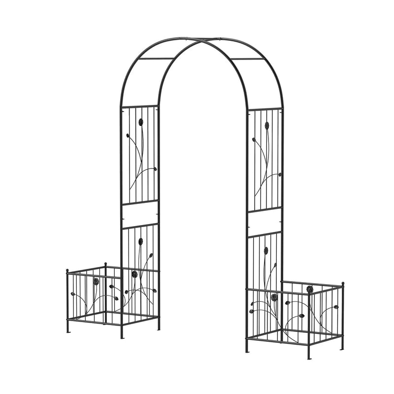 2 in 1 Garden Arbor with 2 Side Planters and 8 Ground Stakes-Black by DirectDeals
