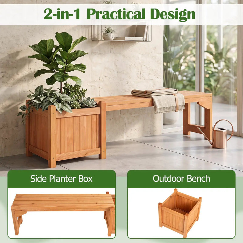 Outdoor Garden Bench with Raised Planter Box - Fir Wood by DirectDeals