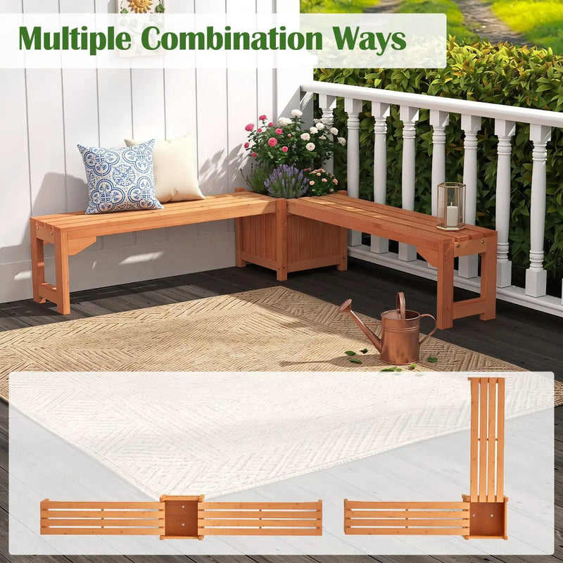 Outdoor Garden Bench with Raised Planter Box - Fir Wood by DirectDeals