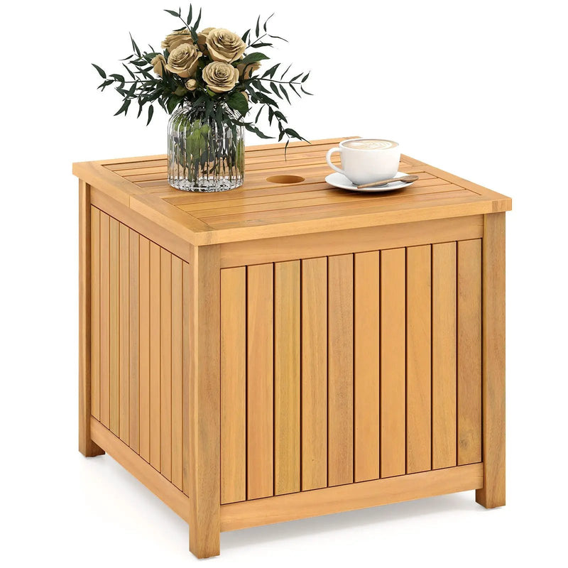 2-in-1 Outdoor Side Table with Storage Acacia Wood Slatted Coffee Table Square and Round Slatted End Storage Box by DirectDeals