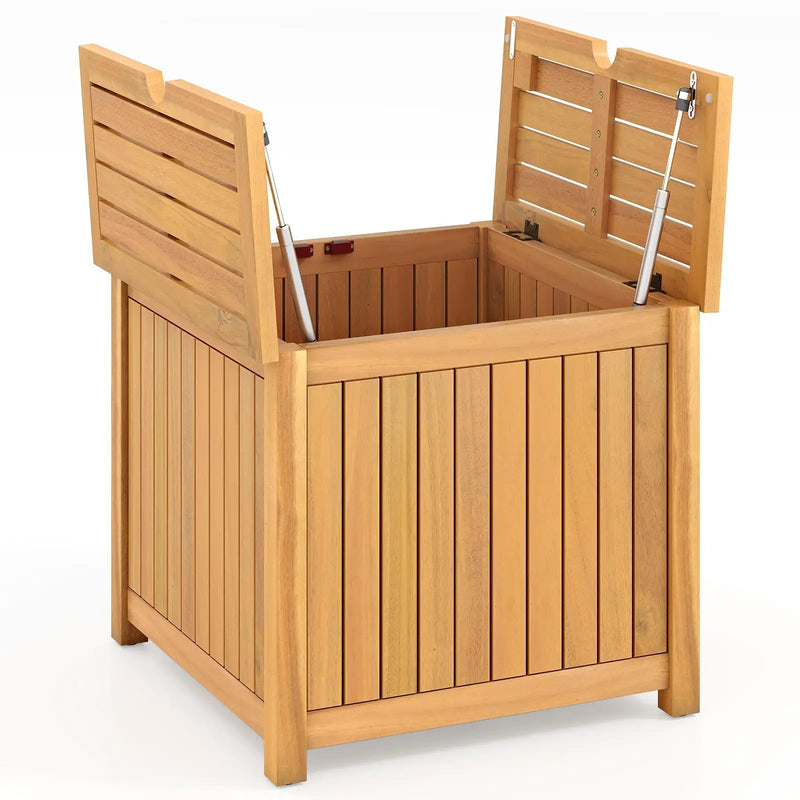 2-in-1 Outdoor Side Table with Storage Acacia Wood Slatted Coffee Table Square and Round Slatted End Storage Box by DirectDeals