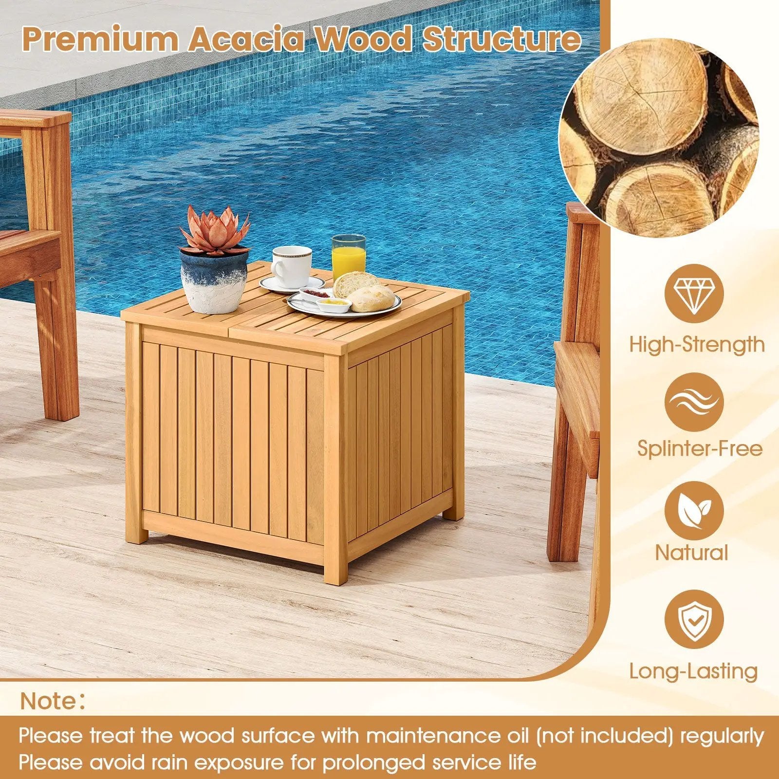 2-in-1 Outdoor Side Table with Storage Acacia Wood Slatted Coffee Table Square and Round Slatted End Storage Box by DirectDeals