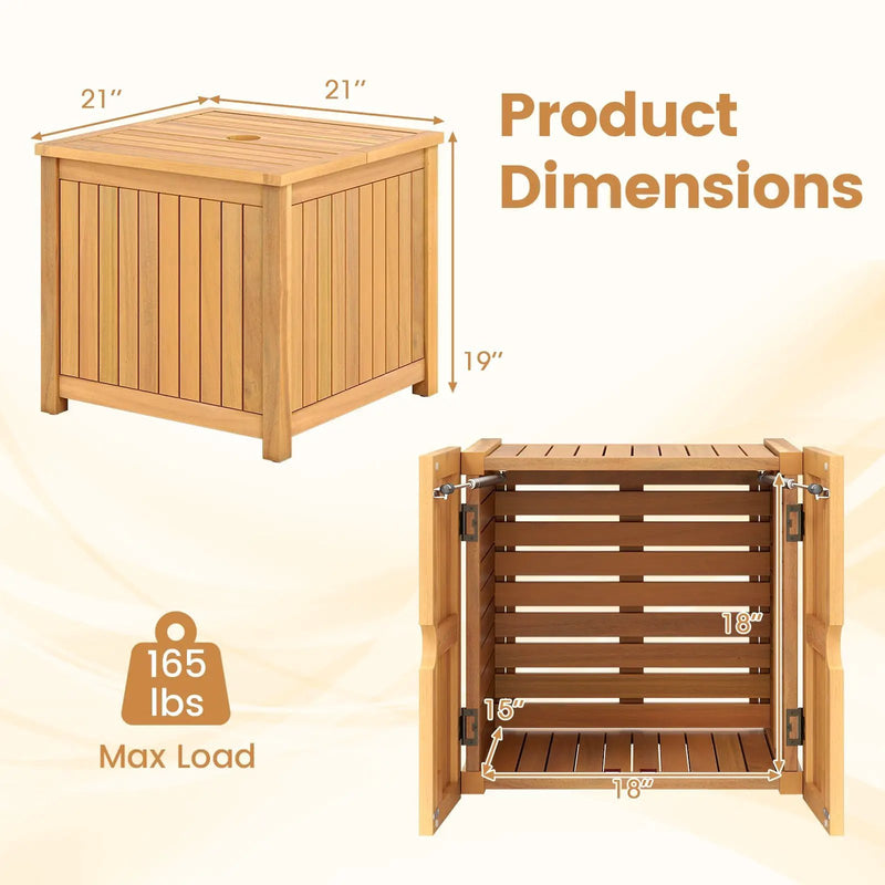 2-in-1 Outdoor Side Table with Storage Acacia Wood Slatted Coffee Table Square and Round Slatted End Storage Box by DirectDeals