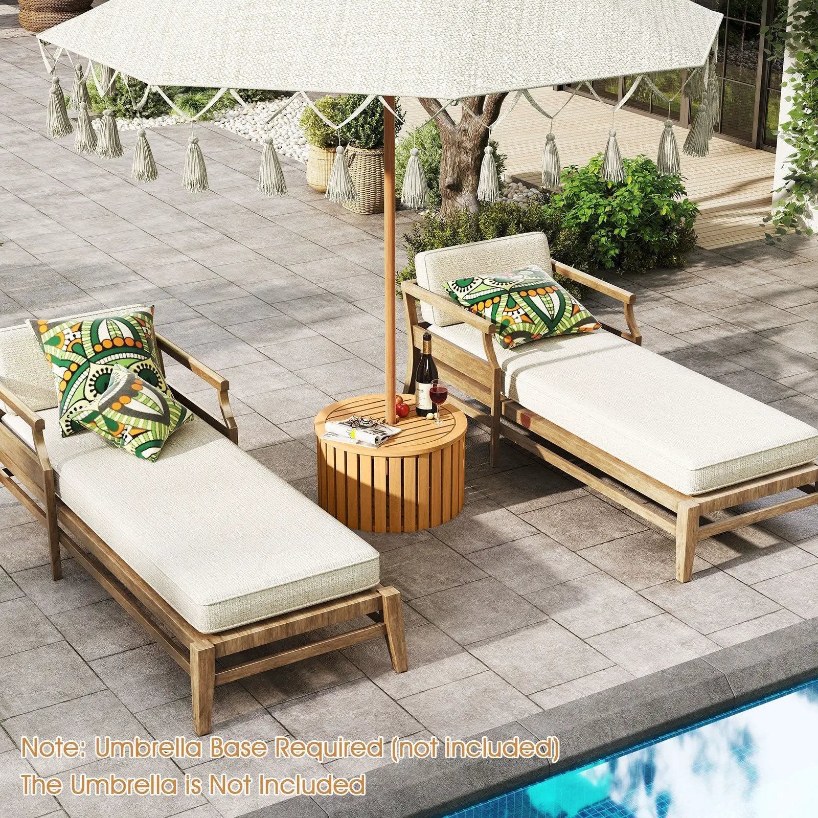 2-in-1 Outdoor Side Table with Storage Acacia Wood Slatted Coffee Table Square and Round Slatted End Storage Box by DirectDeals