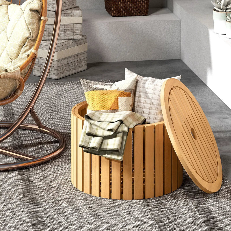 2-in-1 Outdoor Side Table with Storage Acacia Wood Slatted Coffee Table Square and Round Slatted End Storage Box by DirectDeals