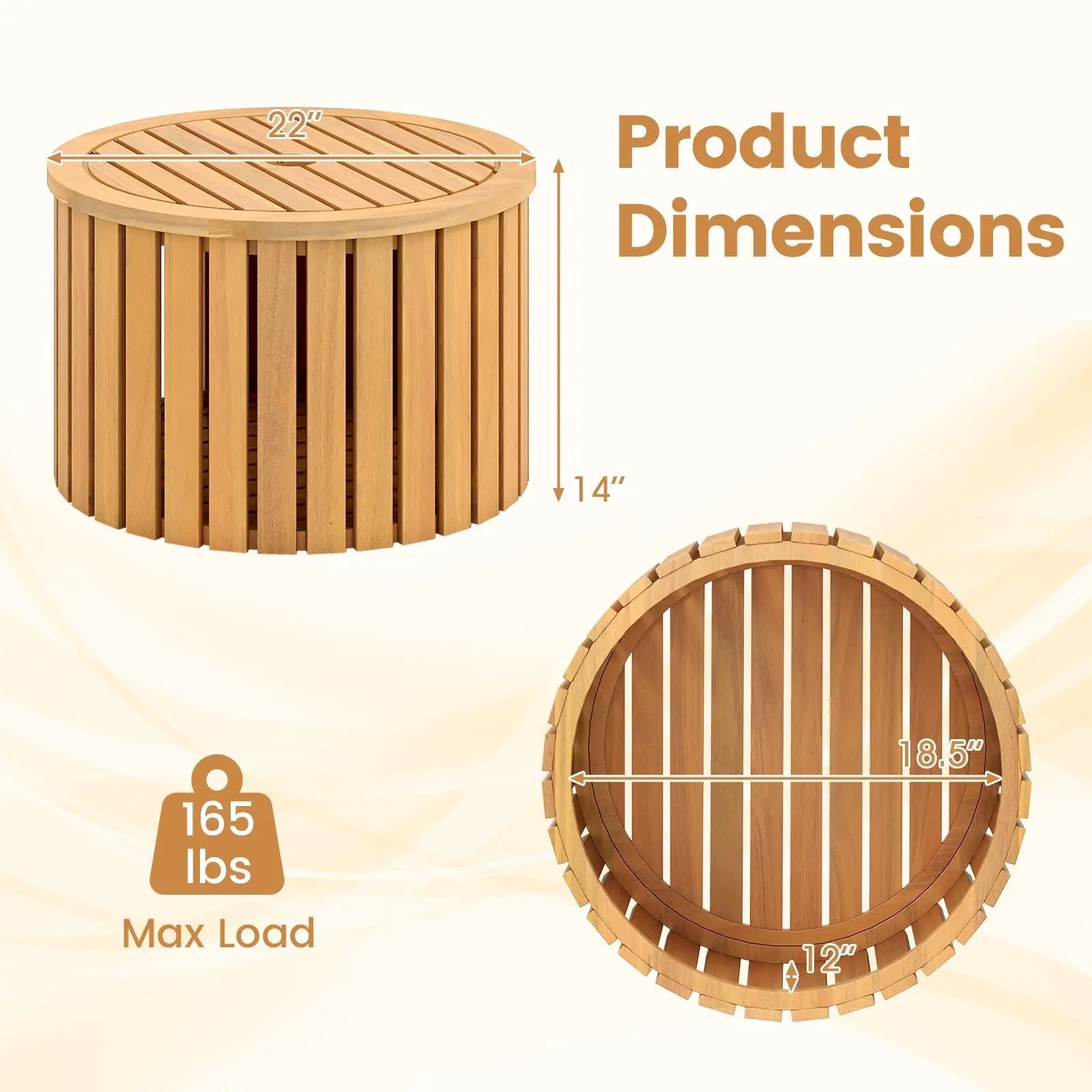 2-in-1 Outdoor Side Table with Storage Acacia Wood Slatted Coffee Table Square and Round Slatted End Storage Box by DirectDeals