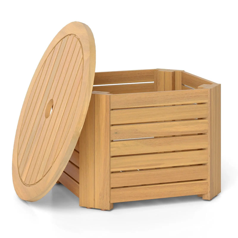 2-in-1 Outdoor Side Table with Storage Acacia Wood Slatted Coffee Table Square and Round Slatted End Storage Box by DirectDeals