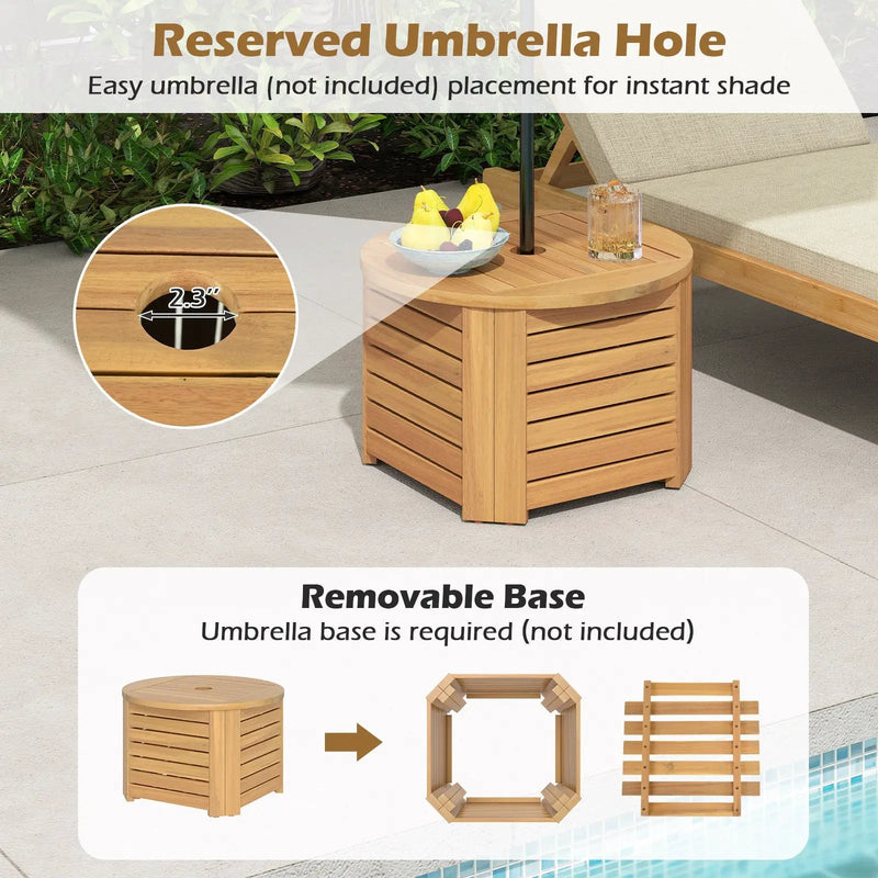 2-in-1 Outdoor Side Table with Storage Acacia Wood Slatted Coffee Table Square and Round Slatted End Storage Box by DirectDeals