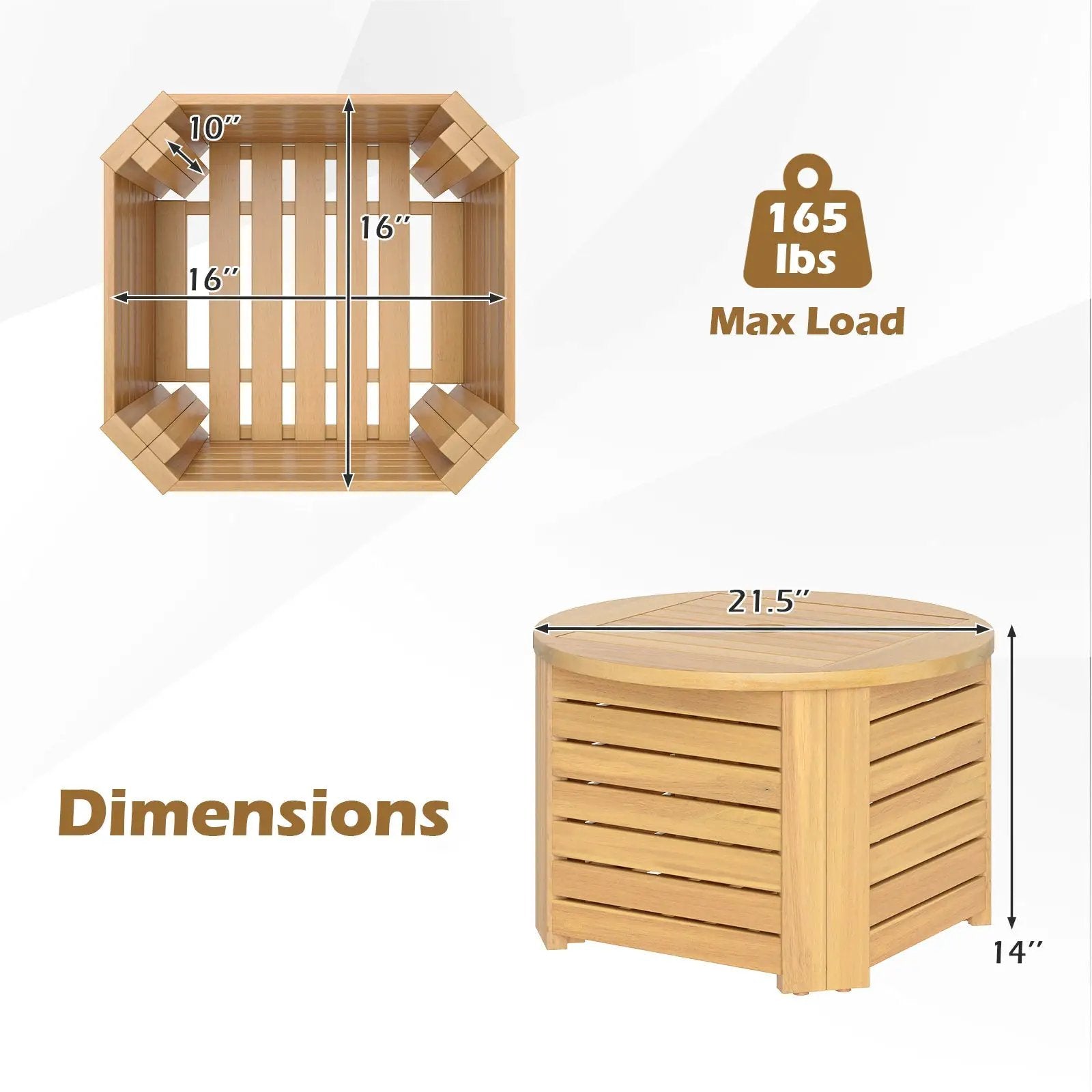 2-in-1 Outdoor Side Table with Storage Acacia Wood Slatted Coffee Table Square and Round Slatted End Storage Box by DirectDeals
