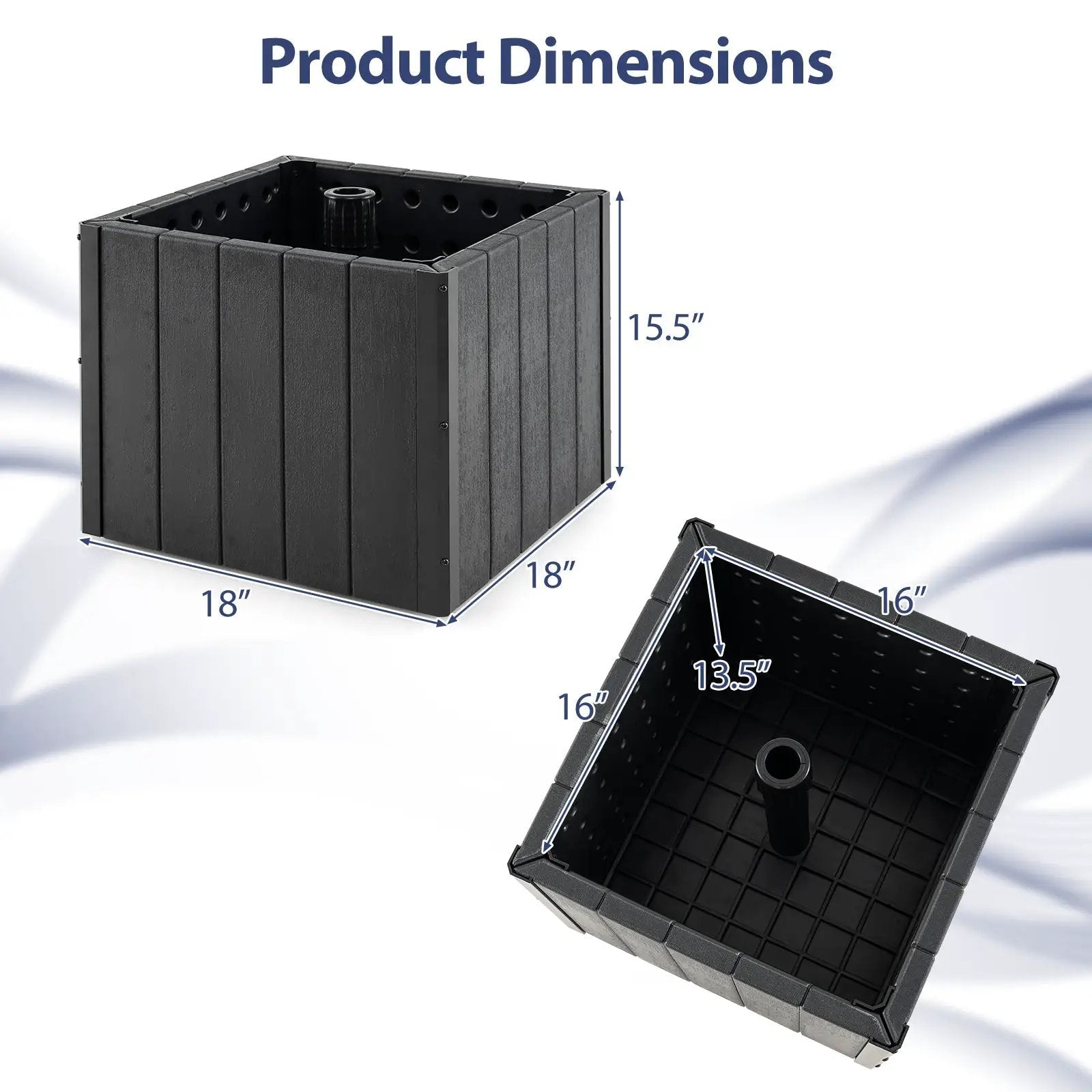 2-in-1 Outdoor Umbrella Base Planter Patio Umbrella Stand with Flower Box-Black by DirectDeals