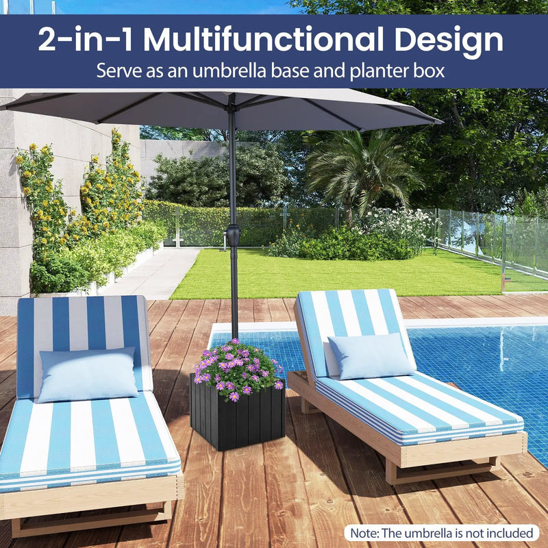 2-in-1 Outdoor Umbrella Base Planter Patio Umbrella Stand with Flower Box-Black by DirectDeals