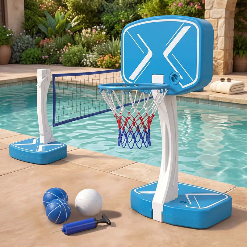 2-in-1 Pool Basketball Hoop & Volleyball Net with Weighted Base by DirectDeals