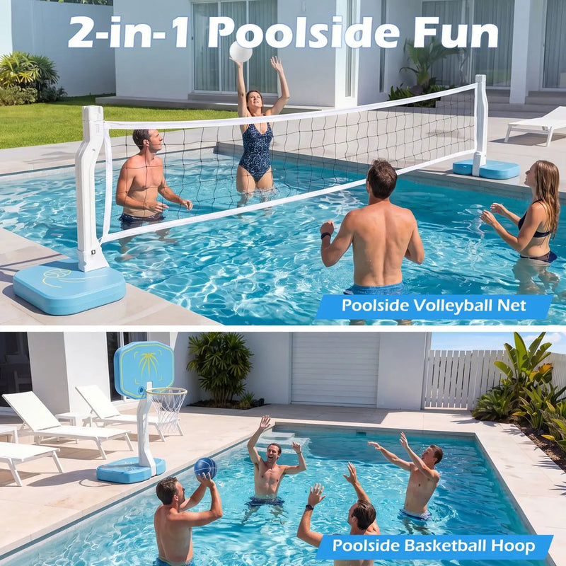 Pool Basketball Hoop and Volleyball Net 2-in-1 Combo Set by DirectDeals