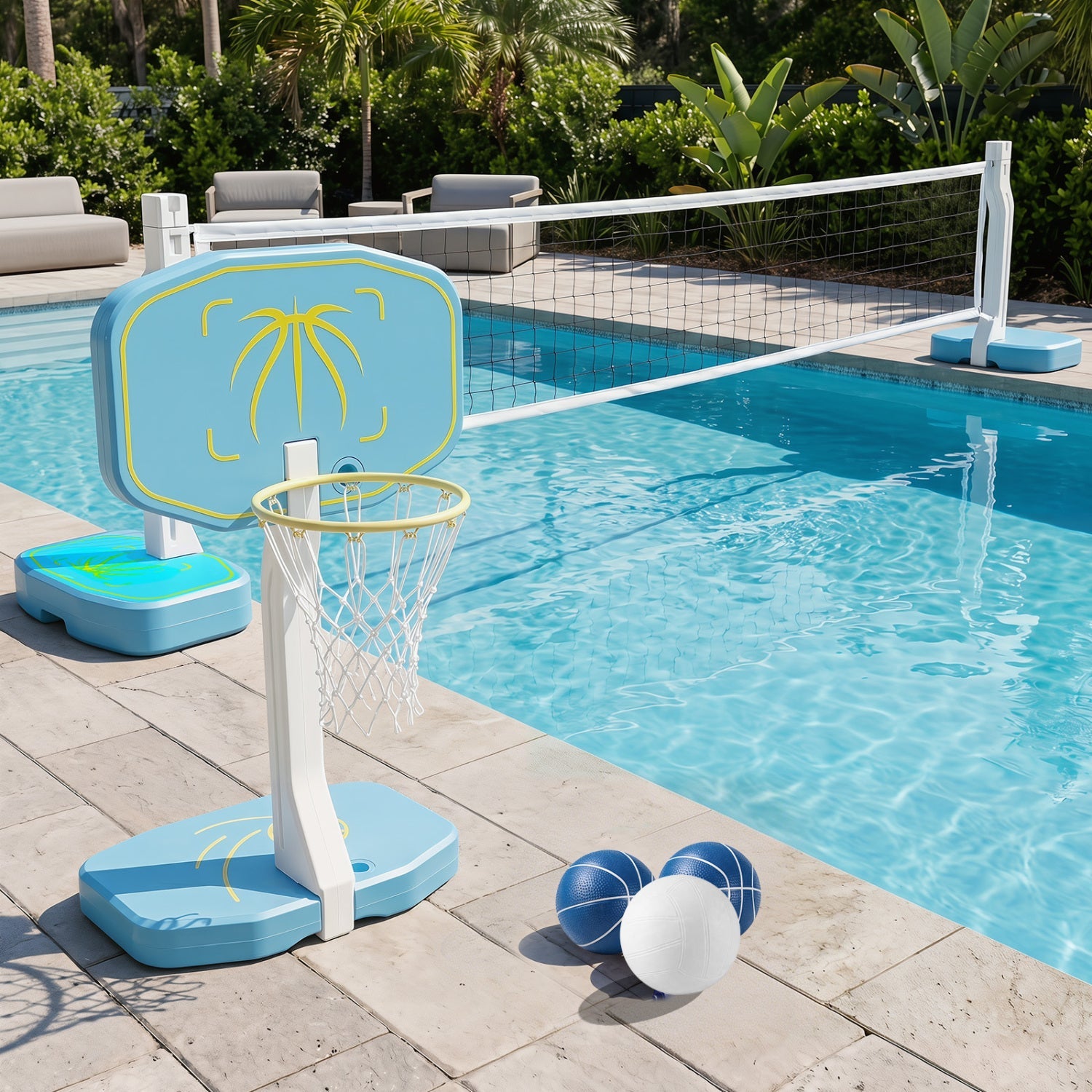 Pool Basketball Hoop and Volleyball Net 2-in-1 Combo Set by DirectDeals