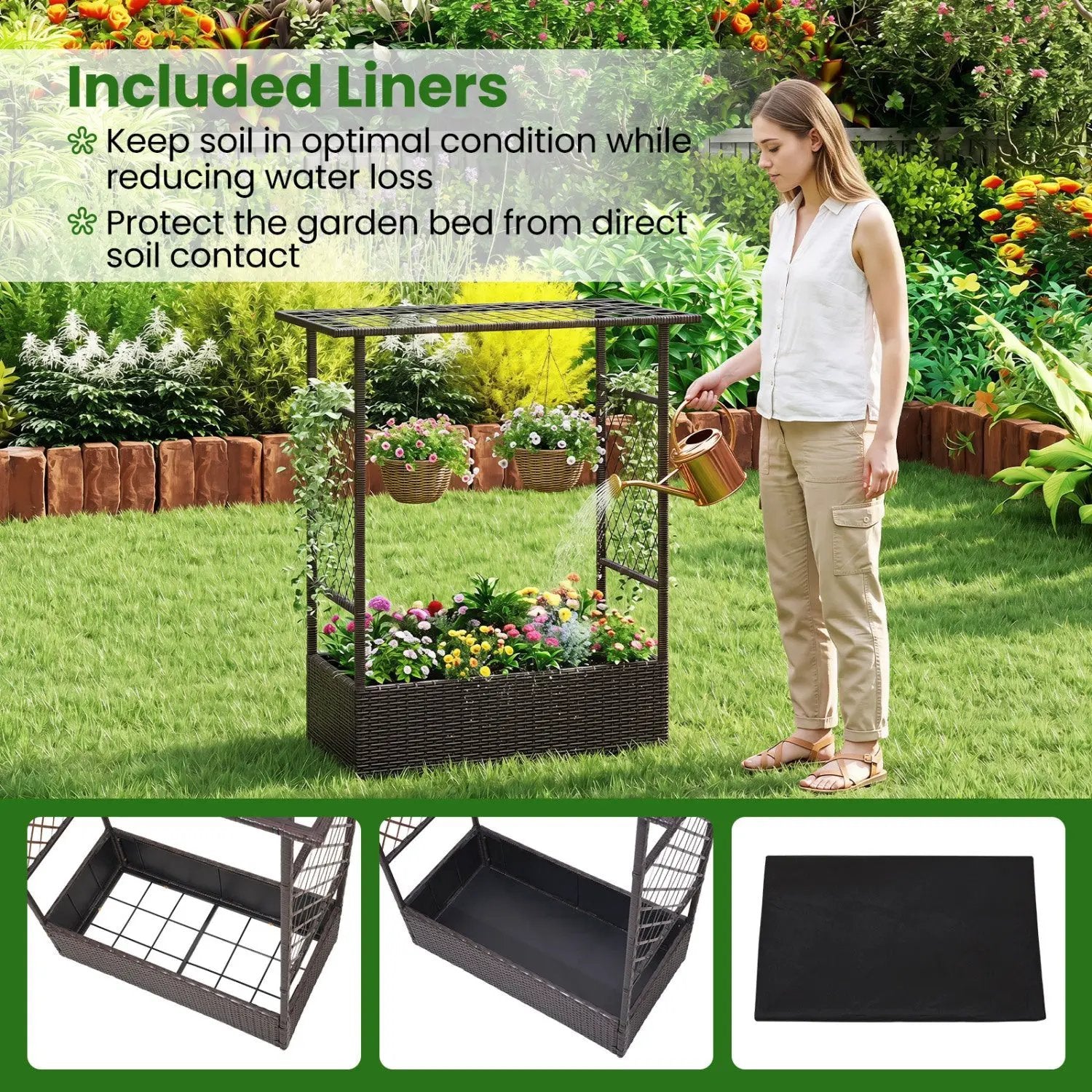 Raised Garden Bed with Hanging Roof and Trellises by DirectDeals