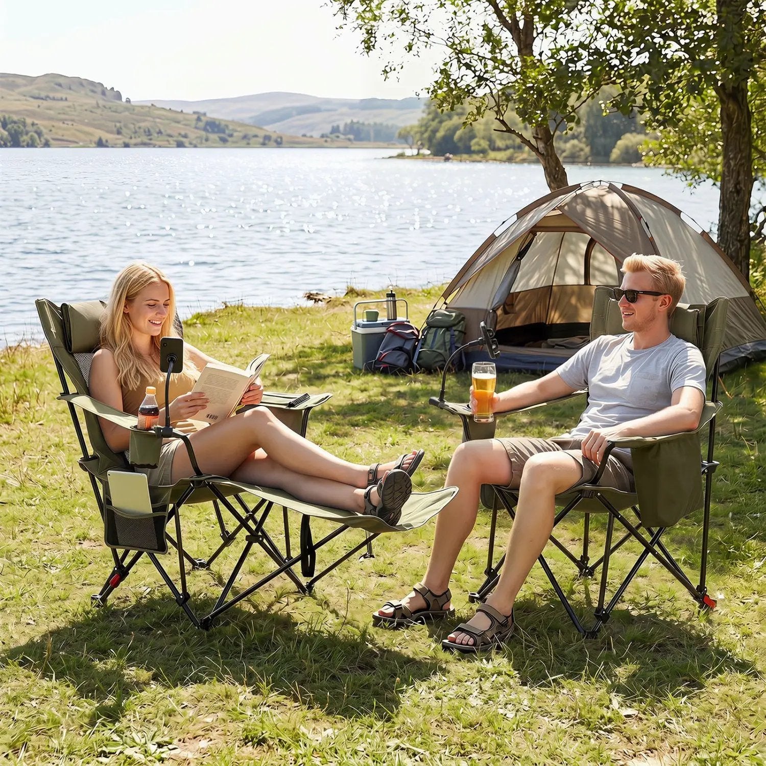 Reclining Camping Chair with Adjustable Backrest & Footrest by DirectDeals