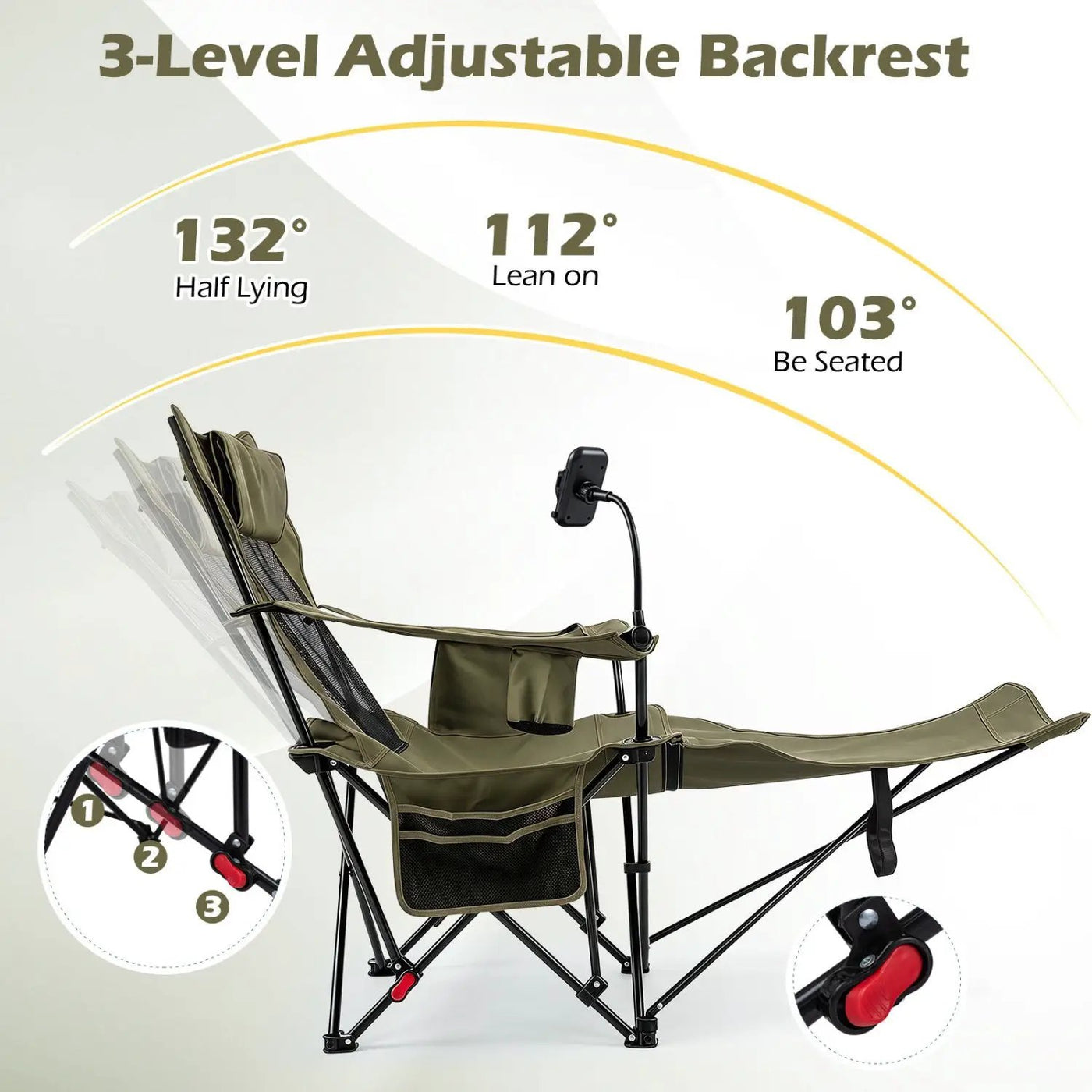 Reclining Camping Chair with Adjustable Backrest & Footrest by DirectDeals