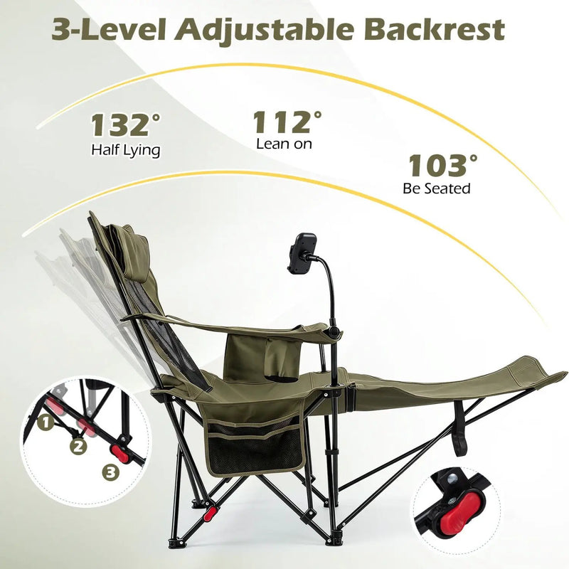 Reclining Camping Chair with Adjustable Backrest & Footrest by DirectDeals