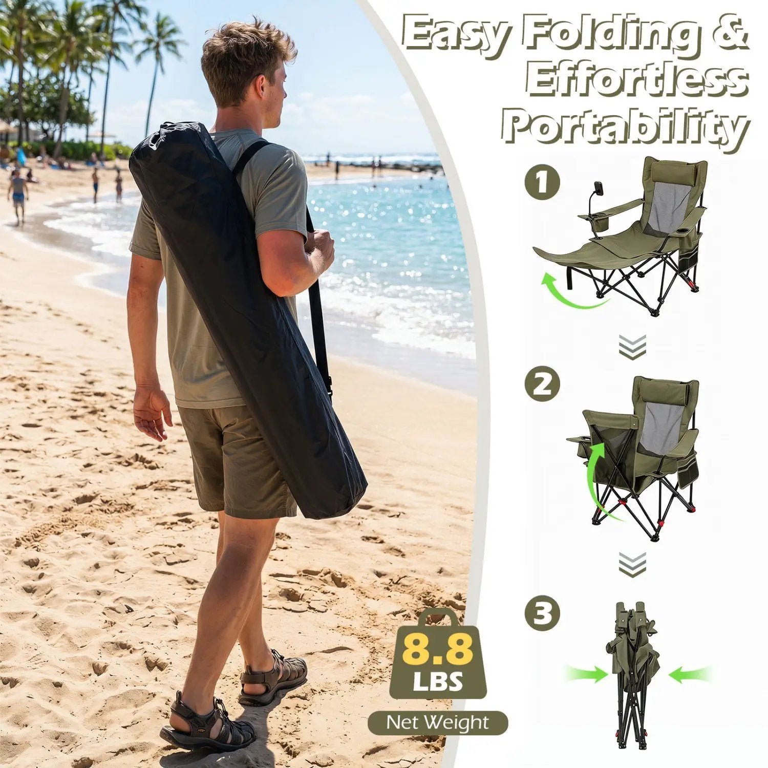 Reclining Camping Chair with Adjustable Backrest & Footrest by DirectDeals