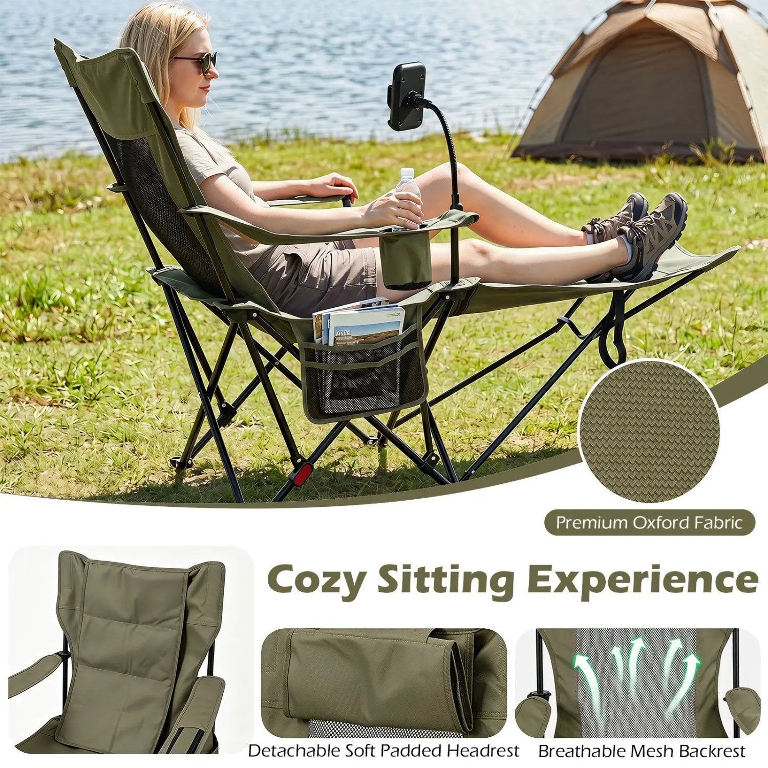 Reclining Camping Chair with Adjustable Backrest & Footrest by DirectDeals
