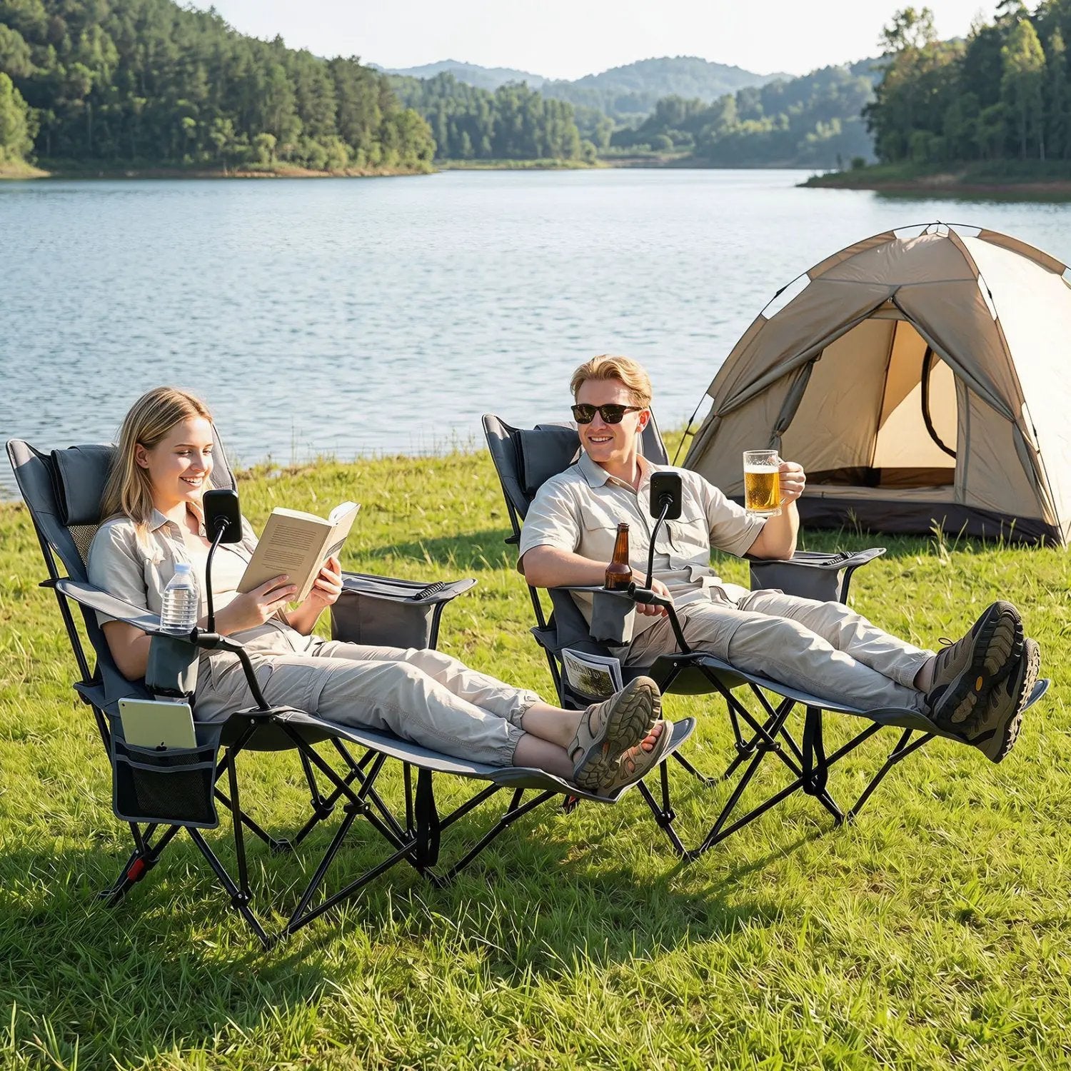 Reclining Camping Chair with Adjustable Backrest & Footrest by DirectDeals