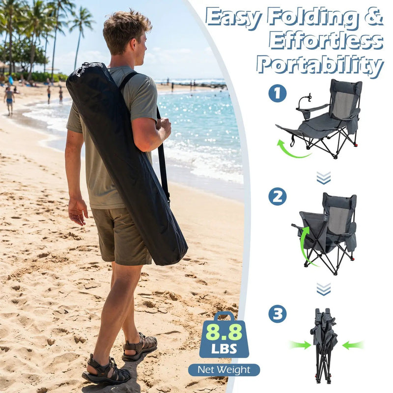 Reclining Camping Chair with Adjustable Backrest & Footrest by DirectDeals
