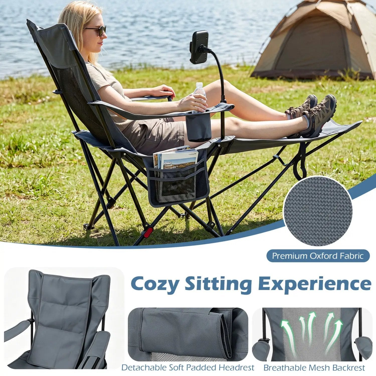 Reclining Camping Chair with Adjustable Backrest & Footrest by DirectDeals