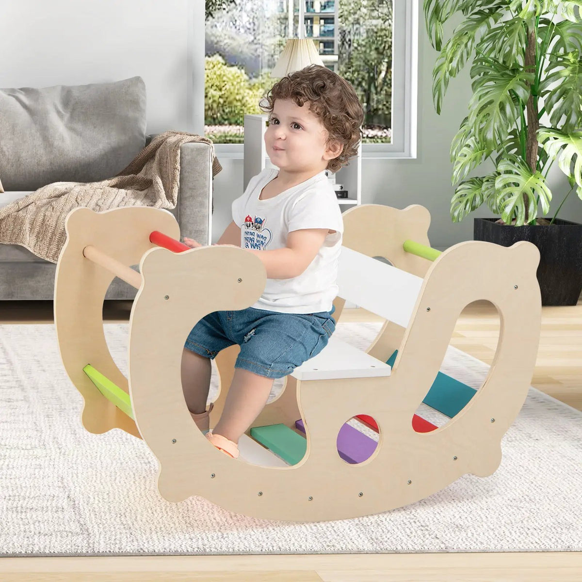 2-in-1 Rocking Horse Arch for Kids Montessori Climbing Toys with Arch Climber by DirectDeals