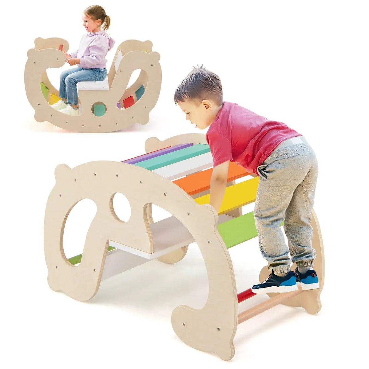 2-in-1 Rocking Horse Arch for Kids Montessori Climbing Toys with Arch Climber by DirectDeals