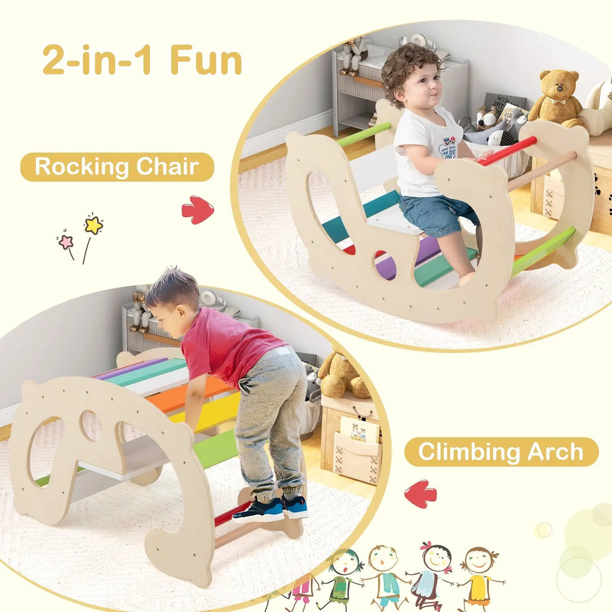 2-in-1 Rocking Horse Arch for Kids Montessori Climbing Toys with Arch Climber by DirectDeals