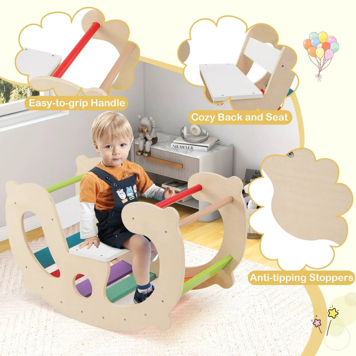 2-in-1 Rocking Horse Arch for Kids Montessori Climbing Toys with Arch Climber by DirectDeals