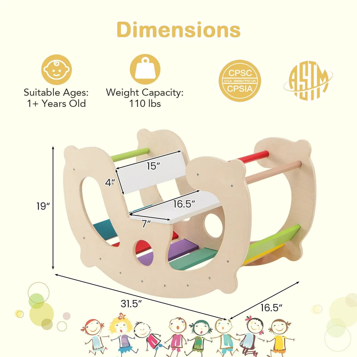 2-in-1 Rocking Horse Arch for Kids Montessori Climbing Toys with Arch Climber by DirectDeals