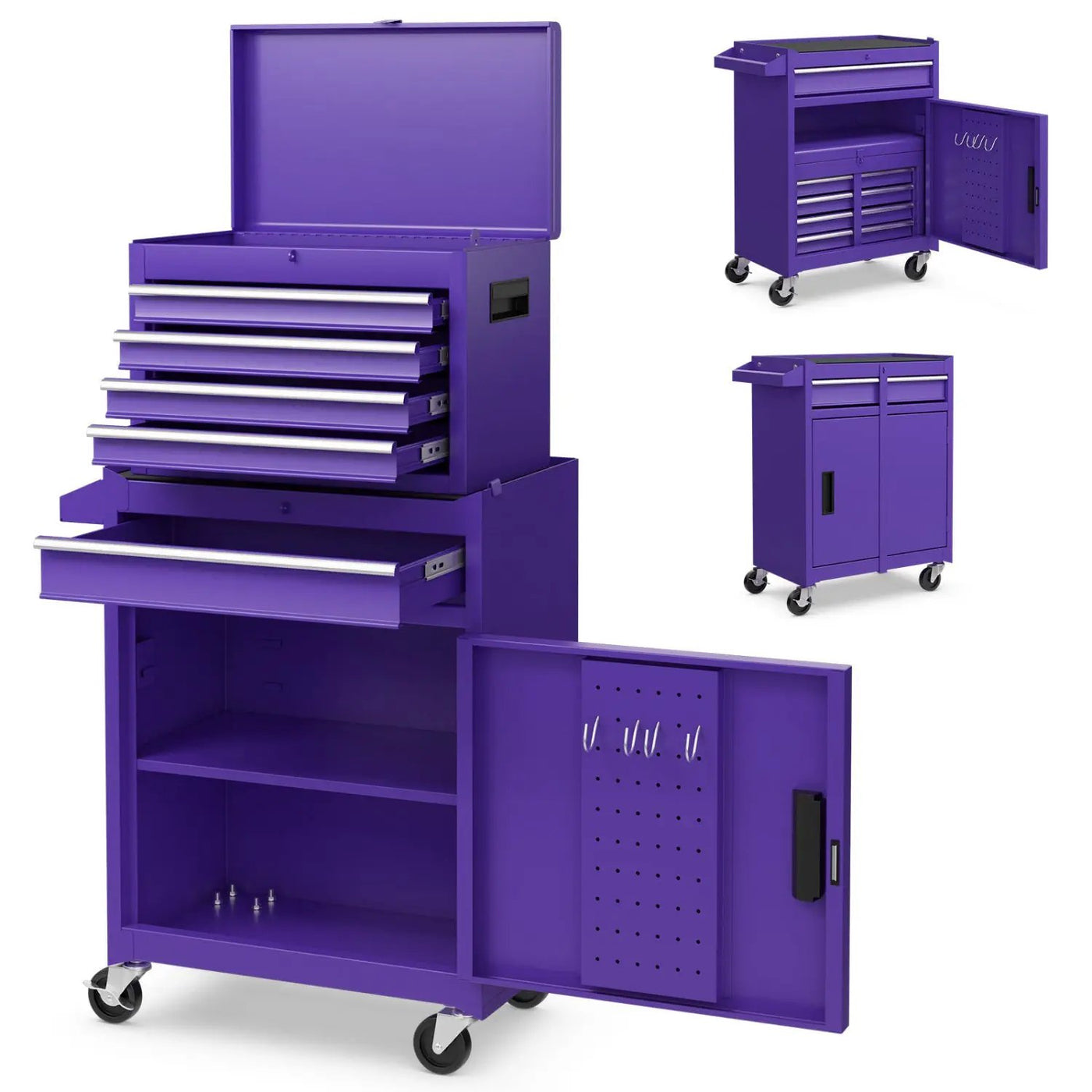 2-in-1 Tool Chest and Cabinet with 5 Sliding Drawers-Black by DirectDeals