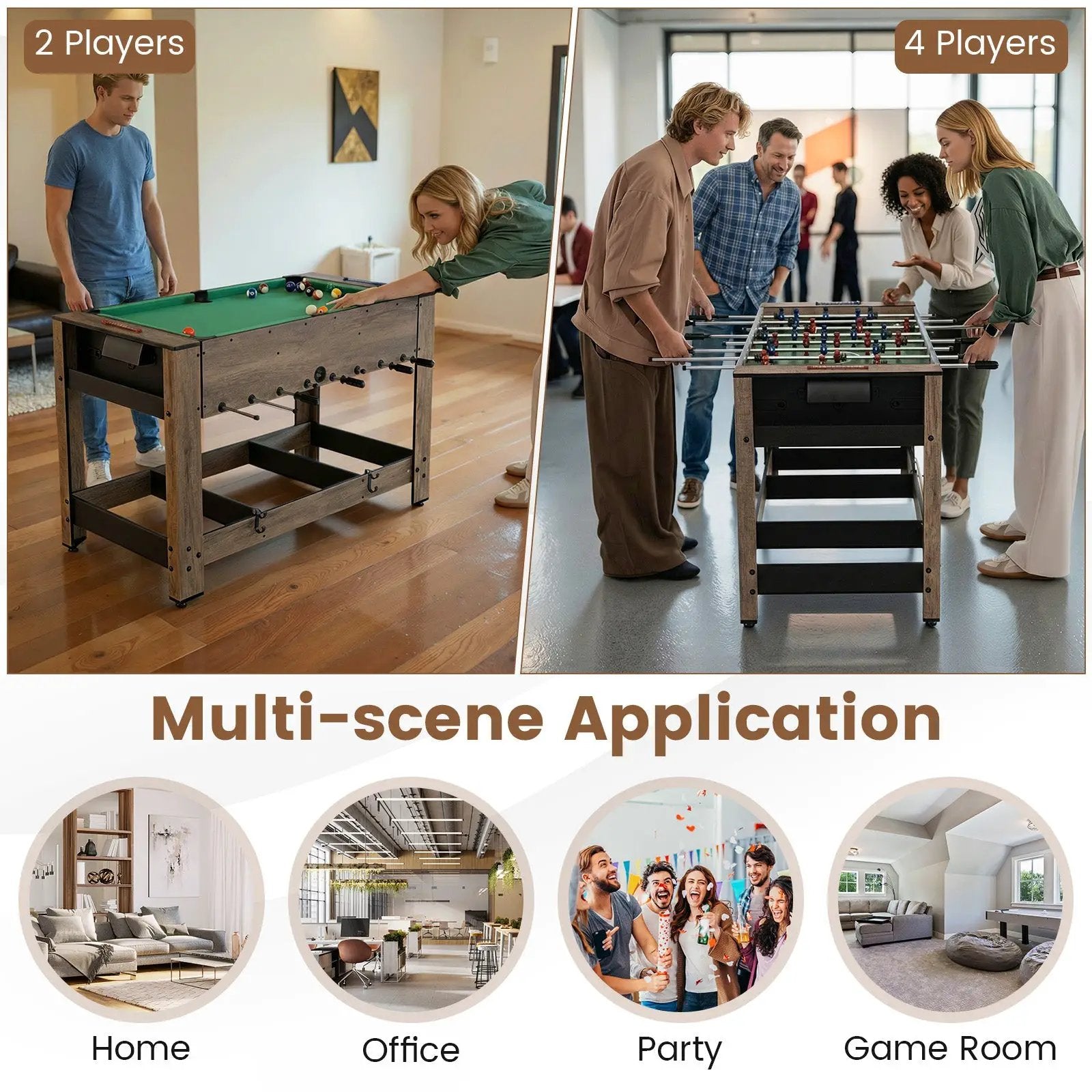 2-in-1 Swivel Foosball and Pool Combo Game Table -Natural by DirectDeals
