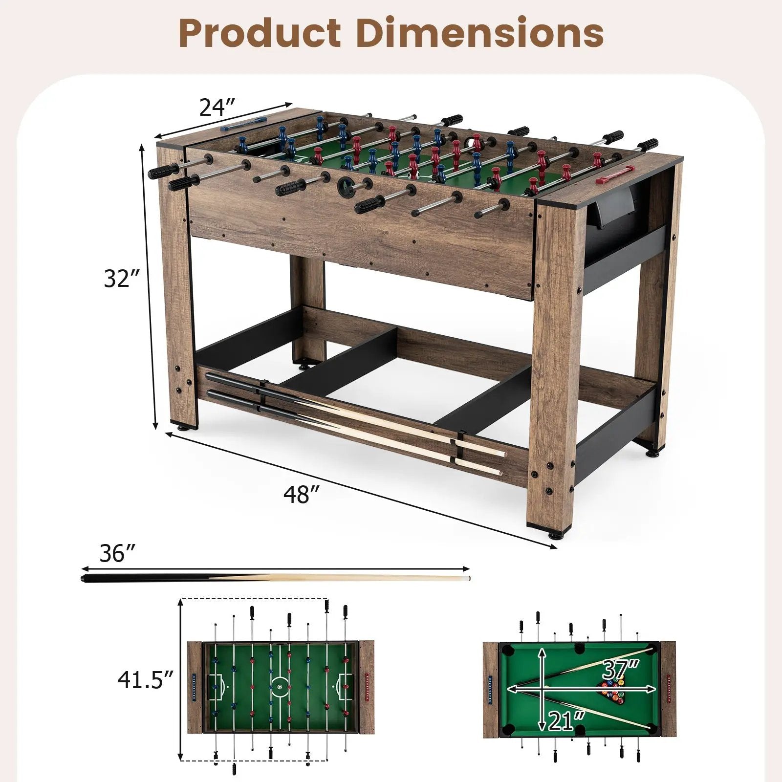 2-in-1 Swivel Foosball and Pool Combo Game Table -Natural by DirectDeals