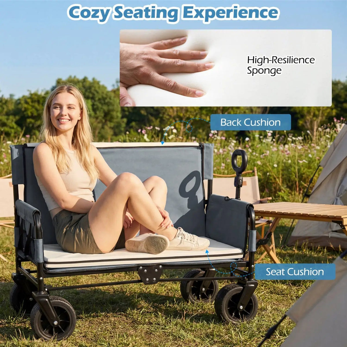 2-in-1 Collapsible Wagon Bench Seat with Adjustable Handle by DirectDeals